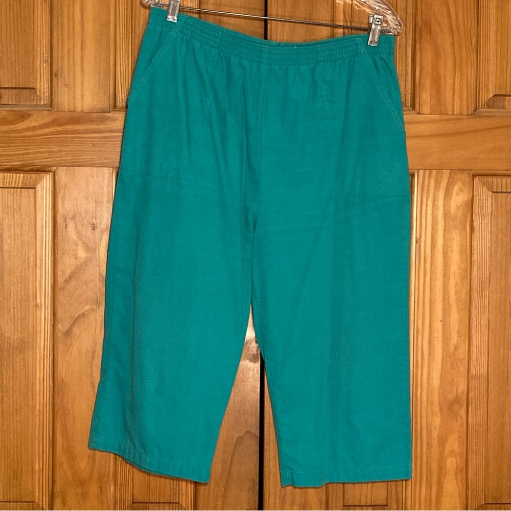GUC Blair Vintage 90s Pull On Capri Pants Elastic Waist Green Blue Size 14